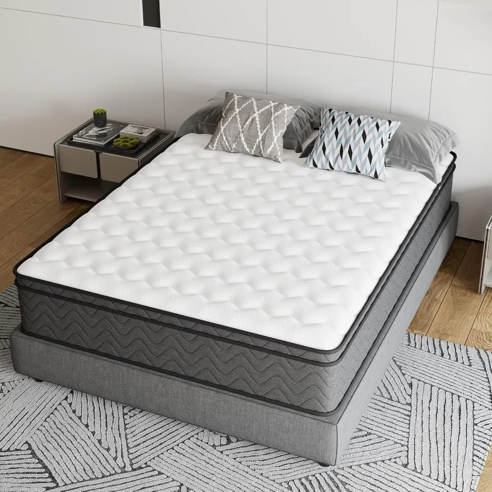 Queen Mattress, 10 Inch Innerspring Hybrid Mattress in a Box, Individually Pocket Coils for Motion Isolation & Cool Sleep