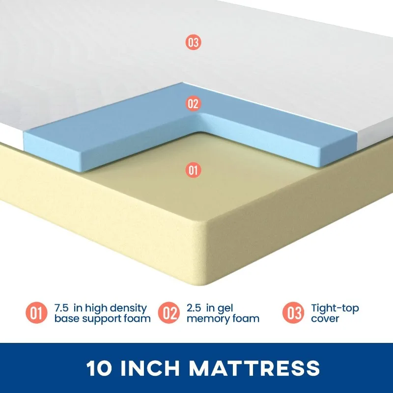 6/8/10/12 inch Gel Memory Foam Mattress for Cool Sleep & Pressure Relief, Medium Firm Mattresses CertiPUR-US Certified