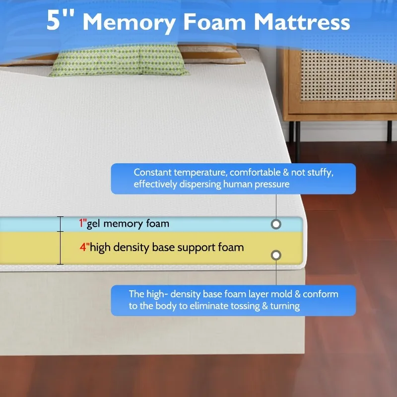 6/8/10/12 inch Gel Memory Foam Mattress for Cool Sleep & Pressure Relief, Medium Firm Mattresses CertiPUR-US Certified