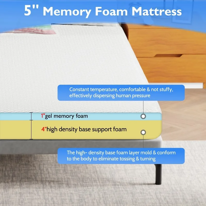 6/8/10/12 inch Gel Memory Foam Mattress for Cool Sleep & Pressure Relief, Medium Firm Mattresses CertiPUR-US Certified