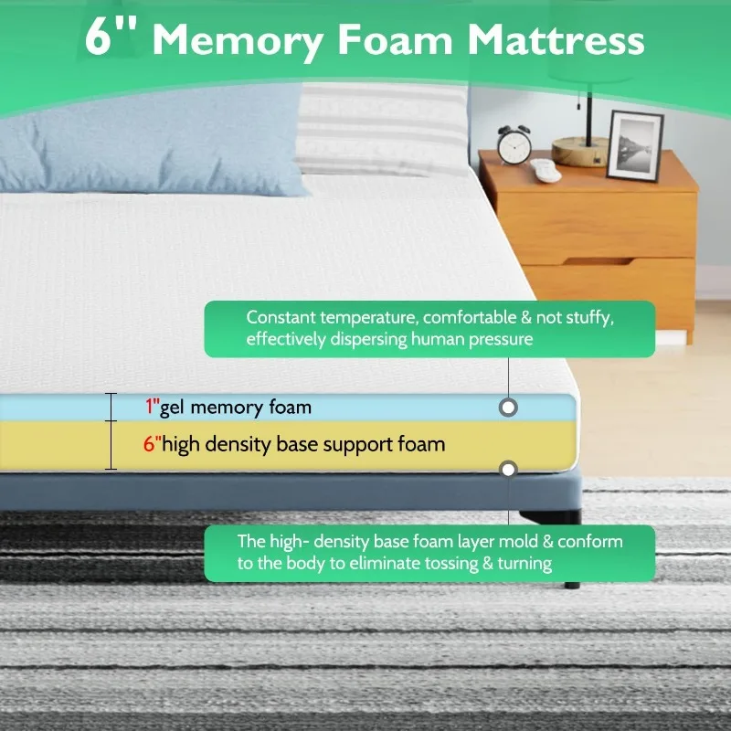 6/8/10/12 inch Gel Memory Foam Mattress for Cool Sleep & Pressure Relief, Medium Firm Mattresses CertiPUR-US Certified