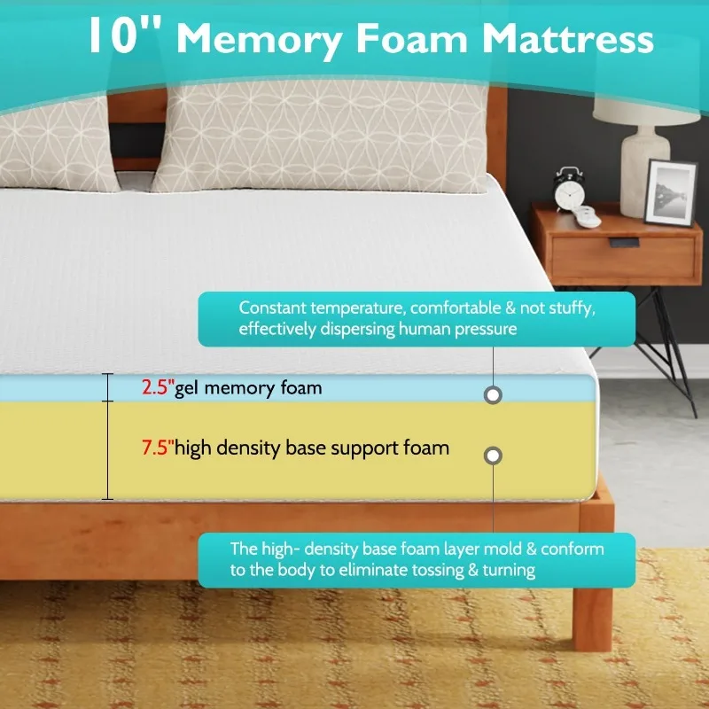 6/8/10/12 inch Gel Memory Foam Mattress for Cool Sleep & Pressure Relief, Medium Firm Mattresses CertiPUR-US Certified