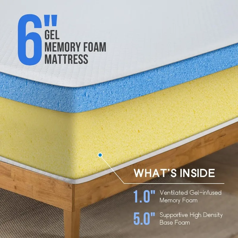 6/8/10/12 inch Gel Memory Foam Mattress for Cool Sleep & Pressure Relief, Medium Firm Mattresses CertiPUR-US Certified