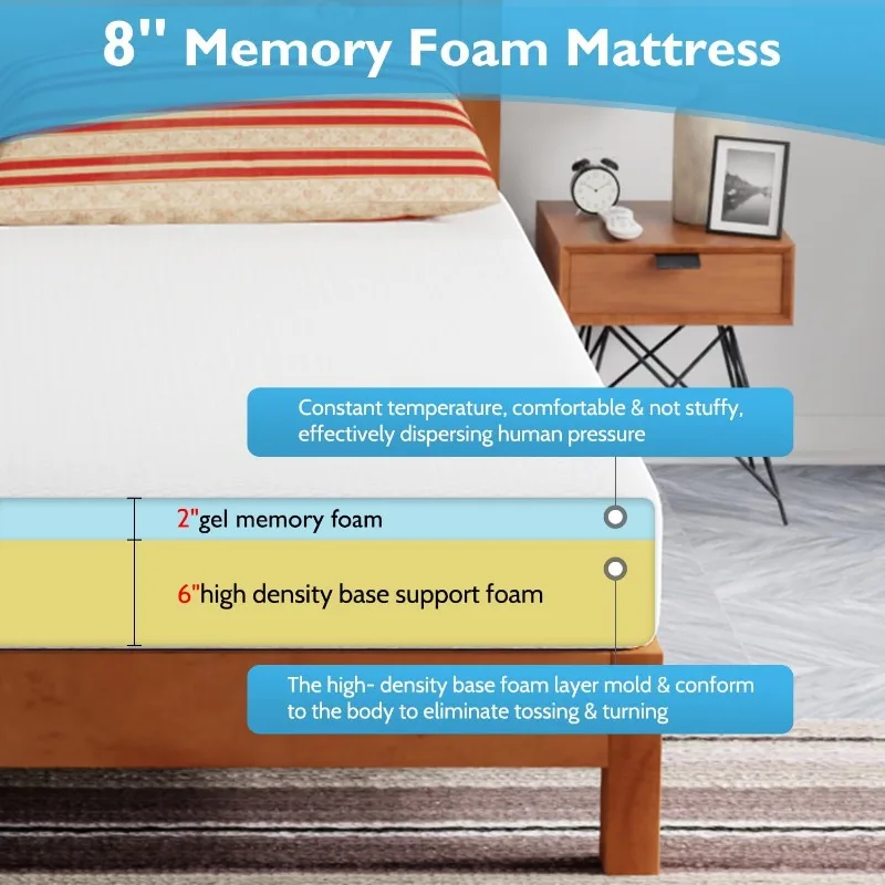 6/8/10/12 inch Gel Memory Foam Mattress for Cool Sleep & Pressure Relief, Medium Firm Mattresses CertiPUR-US Certified